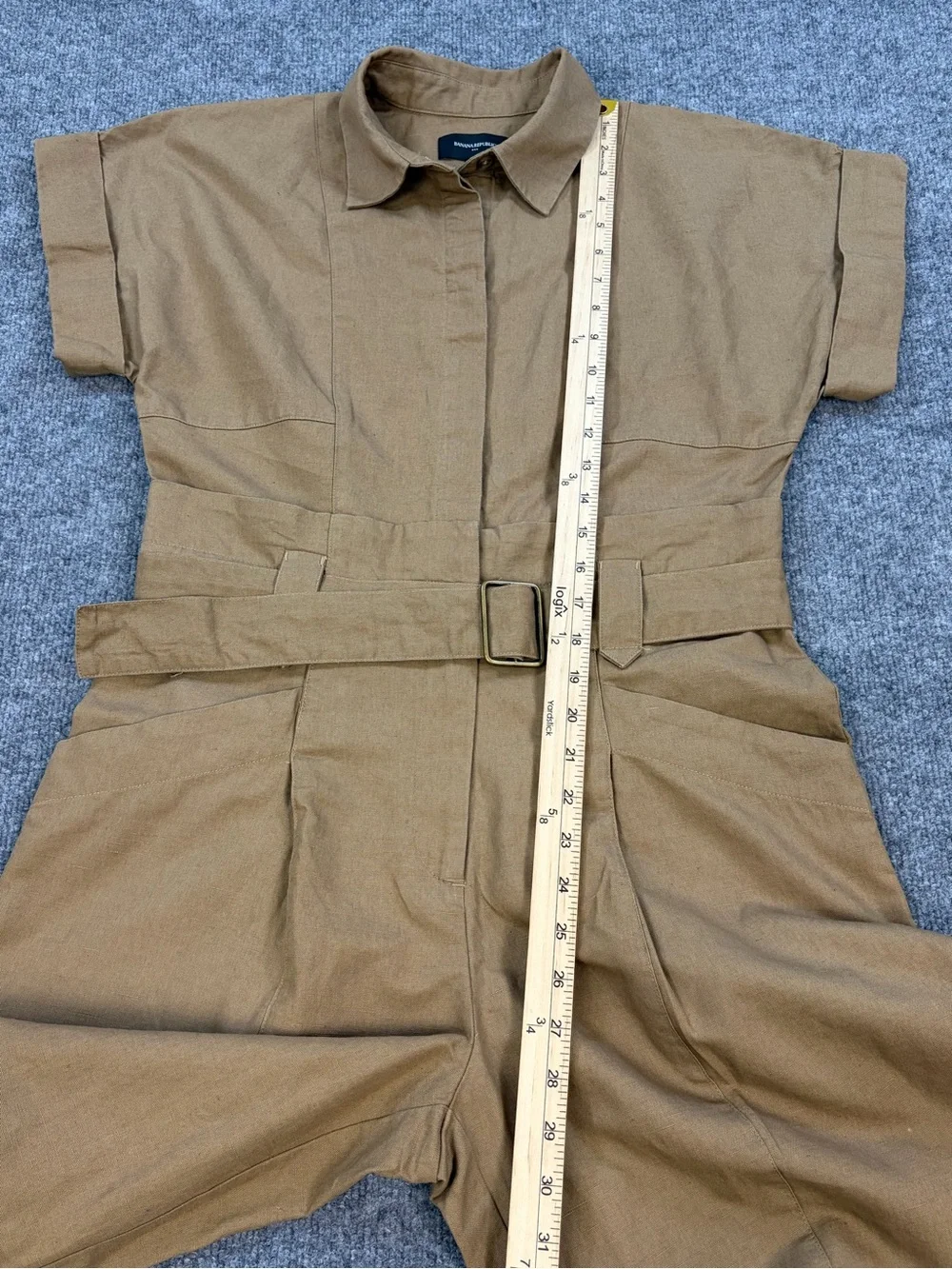 Banana Republic Linen Cotton Utility Jumpsuit Women 4 Tan Belted Wide Leg Safari
